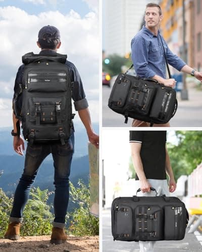 Ponhog Travel Backpack for Men - 50L Convertible Duffle Bag with Shoe Compartment, Carry On Laptop Backpack with USB Charging Port, Hiking Backpack Gym Daypack Water Resistant Rucksack,Black — view 6