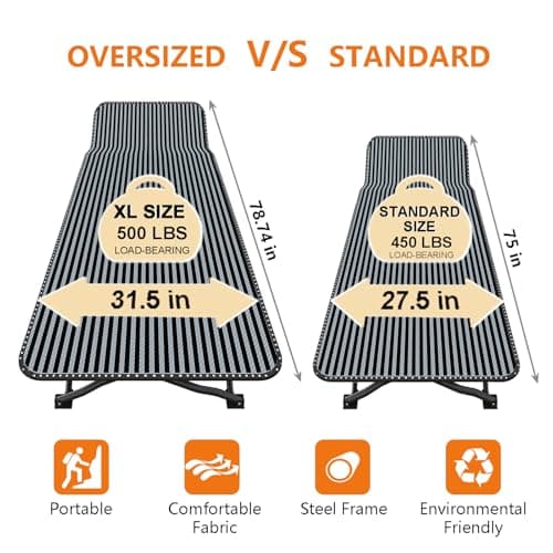 ATORPOK SHOP Oversized Camp Beds for Adults with Pad, 500LBS Heavy Duty — view 4