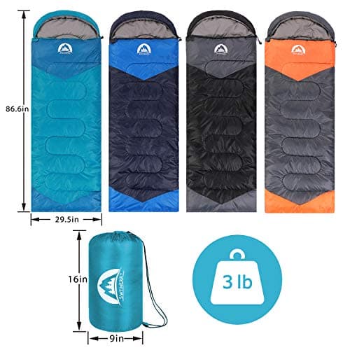 Sleeping Bag 3 Seasons (Summer, Spring, Fall) Warm & Cool Weather - Lightweight,Waterproof Indoor & Outdoor Use for Kids, Teens & Adults for Camping Hiking, Backpacking and Survival (Sky Blue) — view 2