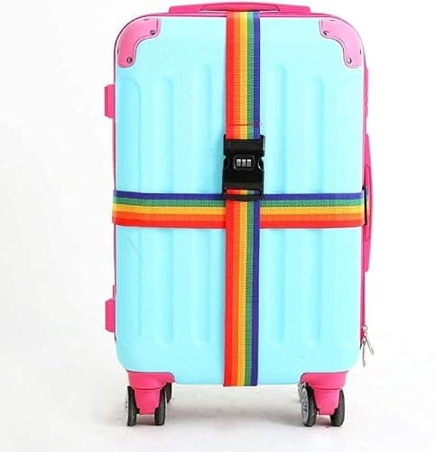 Luggage Straps for Suitcases Strap Suitcase Belts - 2 Heavy duty Luggage Straps - Adjustable Suitcase Straps - Premium Accessory for Travel Bag Closure for winter summer holiday (Rainbow with Lock) — view 6