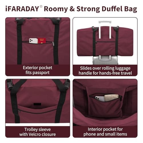 ZZY 110L Extra Large Duffle Bag Lightweight - Oversized Foldable Holdall Storage Bag for Travel, Outdoor, Camping, Sport (Maroon) — view 2