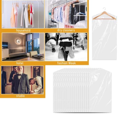 20 Pack Plastic Garment Bags Clear Clothes Covers 35.4inch Garment Bags for Hanging Clothes Dry Cleaner Bags Dust-proof Garment Covers for Home Storage Travel — view 6