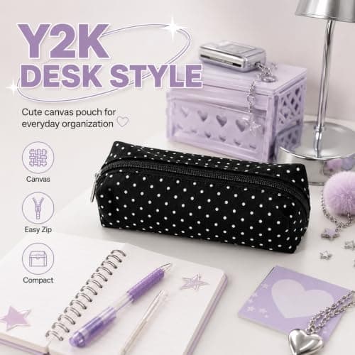 Cute Polka Dot Pencil Case, Zipper Pen Pouch for Office & Travel (Burgundy) — view 2