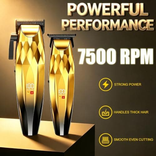 Hair Clippers Men 7500RPM Cordless Barber Clippers Hair Trimmers Set (Gold) — view 2