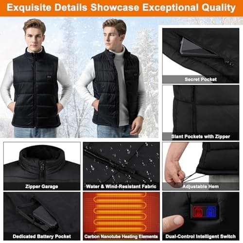 BIAL Men's Heated Vest, Men Heated Gilet with 15 Heating Zones, Winter heated body warmer jacket with 12000mAh Battery Pack for Outdoor Sking Hunting Hiking Camping — view 4