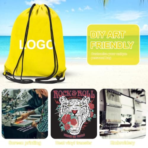 WESTWOOD FOX Drawstring Gym Bag String Bags Gym Sack Backpack PE Bags for Women Men Trainer Swimming Bag Travel Beach School Holidays Suitable for Sports,kids,Boys,Girls (Yellow) — view 2