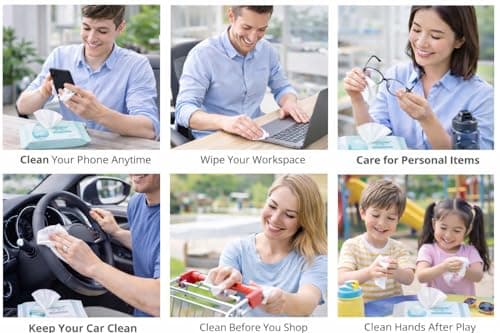 HYGIENE+ Wet Wipes, Pocket Size Disinfecting Wipes (8 Count/Pack) – Travel-Friendly Cleaning Wipes for Hands, Phone, Car, Office, Gym & Kids, On-the-Go Hygiene Solution (8) — view 5