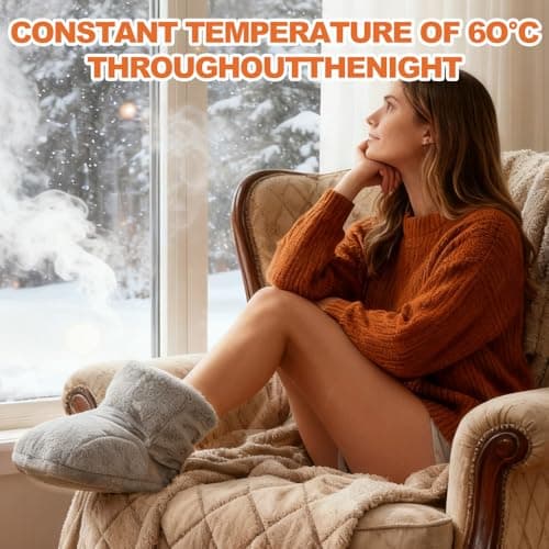 Heated Foot Warmer, Heated Feet Warmer, Plush Foot Heater with USB Automatic Constant Temperature, Heat Therapy Feet Warmer Boots for Women Men Winter Home Office Dormitory Keep Feet Warm, Grey — view 3