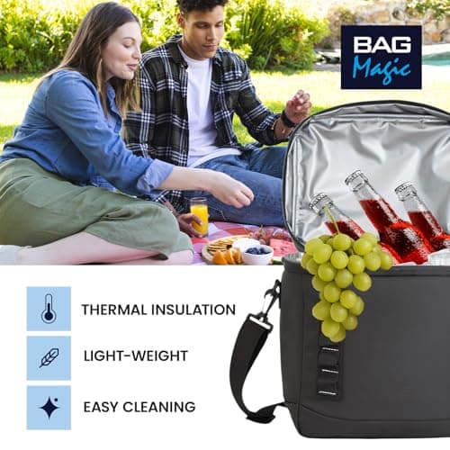 Bordlite 15L Insulated Cooler Bag Black – Leakproof Large Lunch Bag with Waterproof Lining, Thermal Insulation, Adjustable Shoulder Strap, Picnic Travel Cooler for Food & Drinks — view 6