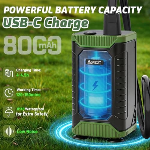 AKOFIC Portable Camping Shower, 8000mAh Rechargeable Camping Shower Pump with Intelligent LED Display, IPX8 Waterproof Outdoor Shower Kit for Hiking, Travel, Car, Pet, Campervan, Army Green — view 2