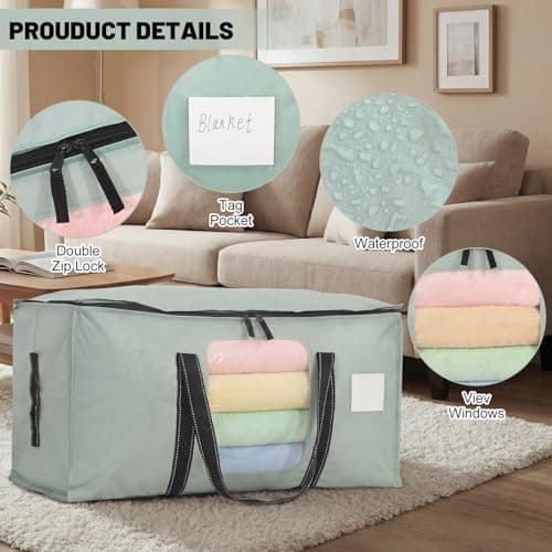 4 Pack 90L Moving Bags Clothes Storage Bags with View Window for Dorm,Green — view 5