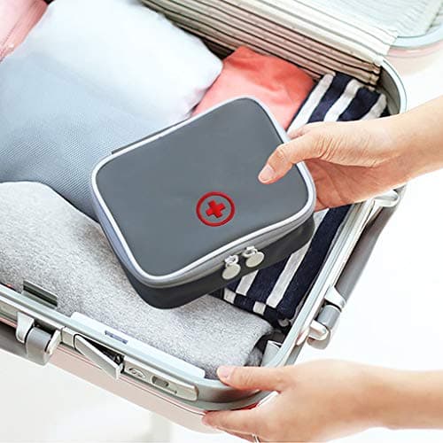 SwirlColor Portable First Aid Pouch Mini Small Pill Organiser Easy Carry Empty Medicine Container with Multi-Pocket for Travel 13x10x2cm (Grey) — view 6