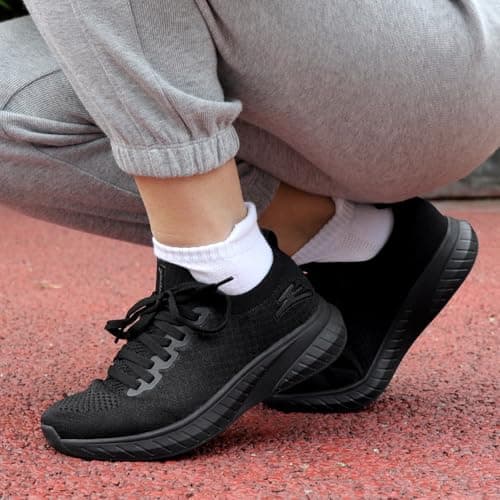 Puweco Womens Trainers Running Shoes Walking Sneaker All Black — view 2