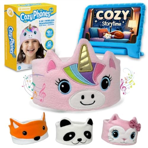 CozyPhones Headband HEADPHONES for Kids – Unicorn Design, Volume Limited, Soft Fleece, Comfortable for Sleep & Travel, Baby Headband Headphones, Music Headband, Headband Earphones for Sleeping