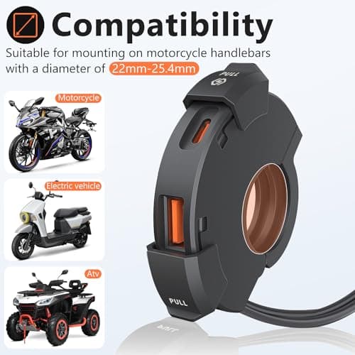 Motorcycle Charger 18W QC3.0 USB and 30W PD Type C Dual USB Port Waterproof Motorbike Phone Charger 12V USB Socket Adapter with 5A USB C to USB C Spring Cable Cable — view 4