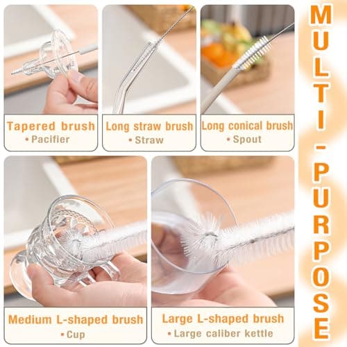 Pipe Cleaning Brushes Pack with Extra-Long Handled Silicone Bottle Brush Cleaner, Multipurpose Tube Brush Nylon Bottle Cleaner Set for Baby Bottles, Water Bottles, Multi-Size Straws, 6 Pcs — view 6