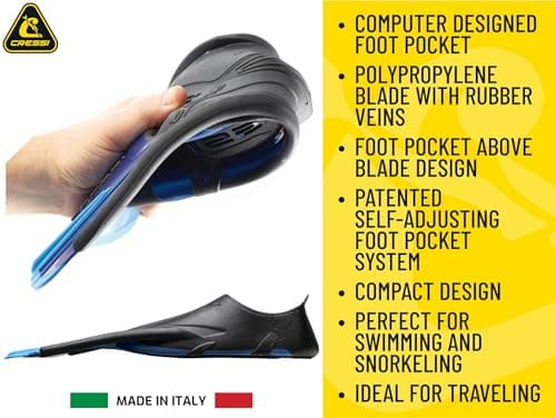 CRESSI Agua Short Fins Black 7/8 (41/42 EU) - Self Adjusting Short Fins for Diving, Apnea, Snorkeling and Swimming, Black, 7/8 (41/42 EU) — view 3