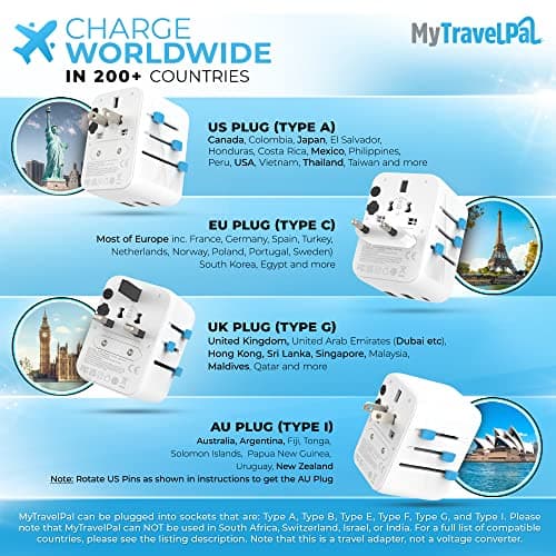 MyTravelPal Mini Universal Travel Adapter 2 x USB C | UK Safety Standards — view 3