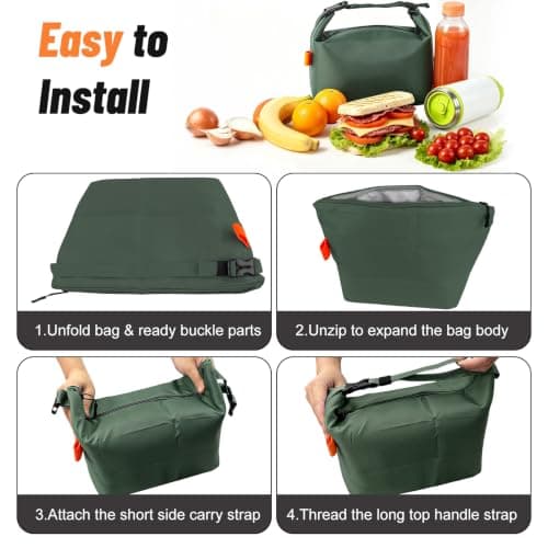 Aucuu Insulated Lunch Bag, Reusable Lunch Bags, Leakproof Lunch Box Tote Bag, Large Capacity Cooler Bag, Thermal Food Bag for Office School Picnic-8L (Military Green) — view 5