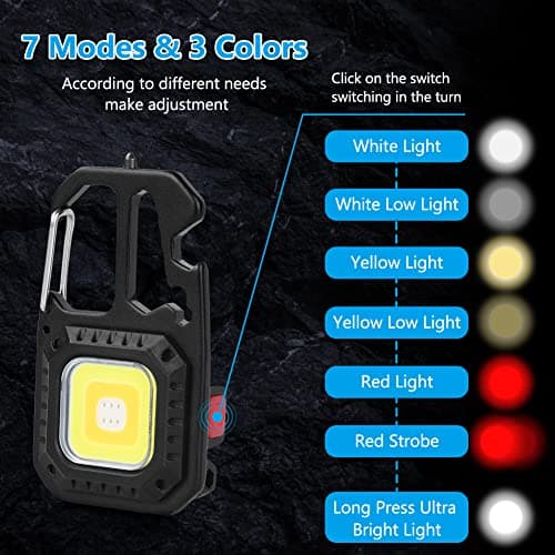 URAQT Mini LED COB Flashlight, 1000 Lumens 500mAh 7 Light Mode Upgraded Handheld Keychain Torch, Work Multifunctional Emergency LED Keyring Flashlight Rechargeable with Window Breaker Bottle Opener — view 2
