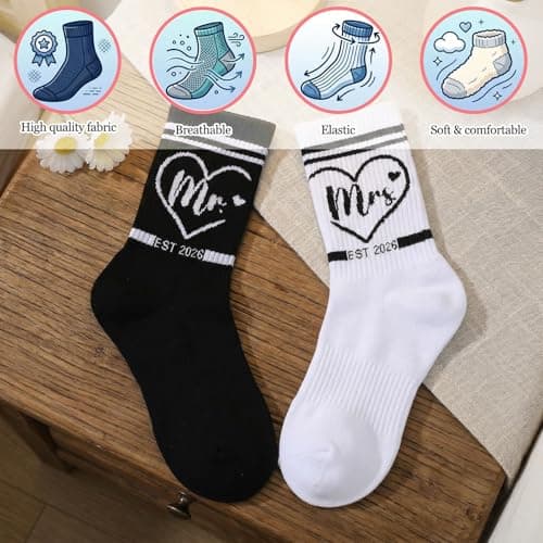 Zuimei Engagement Wedding Gifts for Couples Friends Her Him MR&MRS Socks — view 5