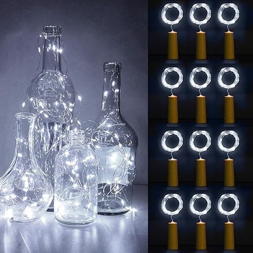 Vicloon Bottle Lights, 12 Pack String Lights Wine Light with Cork, 2M 20 LEDs Copper Wire Battery Operated Cool White Light DIY Decoration for Parties, Wedding, Outdoor