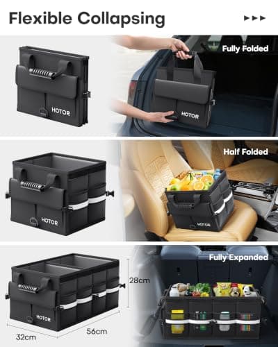 HOTOR Car Boot Organiser, 2 Compartments Foldable Storage Box with Cover — view 2