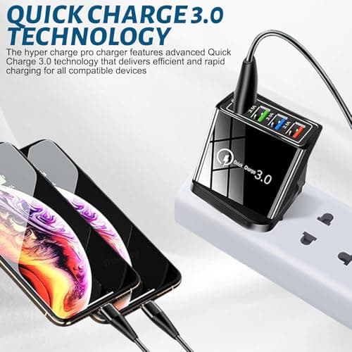 Hyper Charge Pro Charger, 4-Port Quick Charge 3.0 Hub with Temp Control & Fast Charging, USB Plug Fast Charging,Compatible with All Phones & Devices (Black-2pcs) — view 4