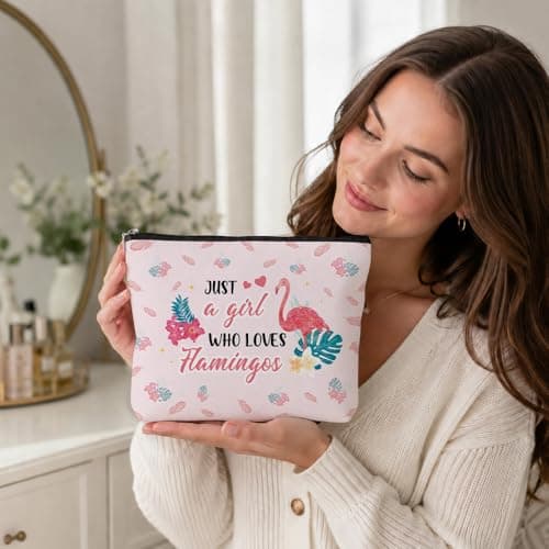 XiuSpark Flamingo Lovers Cosmetic Makeup Bag Gifts for Women Girl Travel Toiletry Pouch Birthday Christmas Animal Lover Flamingo Themed Gifts for Friends Bestie Daughter Wife Sister Girlfriend — view 4