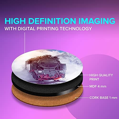1 x Round Jumbo Size Coaster 12cm Steam Train Snow Winter Cork Backed MDF Glossy Tea Coffee Accessory #53445 — view 3