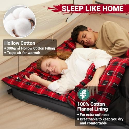 KingCamp Double Sleeping Bag with 2 Pillows Cotton Flannel 4 Season-Black — view 6