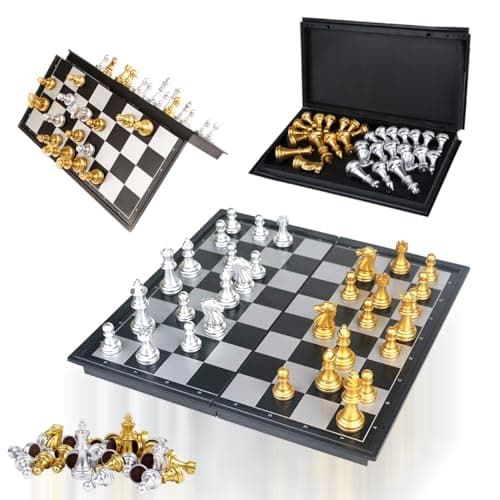 Xwin Sportseries Chess Board Game Set for Kids Adults with Magnet Case Pieces Gold & Silver, Travel Folding Chess Tournament Compact Educational Gift Toys for Kids 5+ Year Old Boys Girls