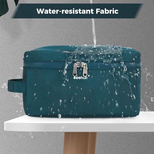 ECOHUB Water-Resistant Travel Toiletry Bag, Recycled Wet and Dry Separation Wash Bag, Dopp Kit Shaving Bag, Wide-Open Zipper Pouch Travel Toiletries Bag for Men, Patent Pending, Bluegreen — view 6