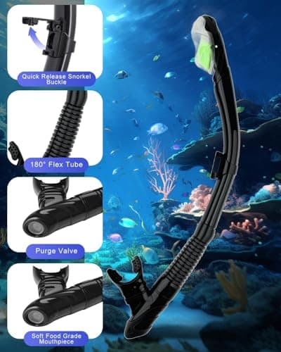 Dry Snorkel Set for Adults, Panoramic Anti-Fog Scuba Mask with Upgraded Tempered Glass, Dry-Top Leak-Proof Breathing System, Wide-View Snorkeling Gear for Adults & Teens – Black — view 5