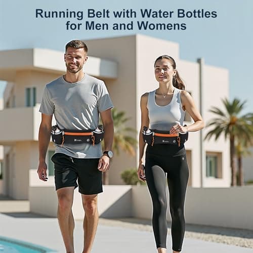 Running Belt with Water Bottles (2 x 175ML), Hydration Belt for Men and Women, Water Bottle Holder Running Pouch Belt, Fanny Pack Fits 7 inches Phones, Waist Pack for Running Hiking Climbing (Orange) — view 2