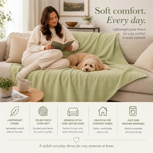 Adore Home Soft Warm Polar Fleece Blanket Large - Cosy Throw for Sofa, Bed, Travel, Car and Camping, 120x150cm, Green — view 5