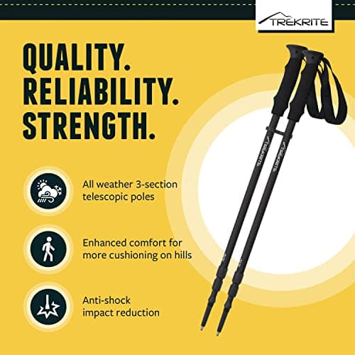 Trekrite Telescopic Walking Poles Set, Collapsible Hiking Poles, 3-Section Anti Shock Trekking Sticks for Men & Women - Adjustable Hiking Sticks with Accessories from a UK Based Company - Black — view 2