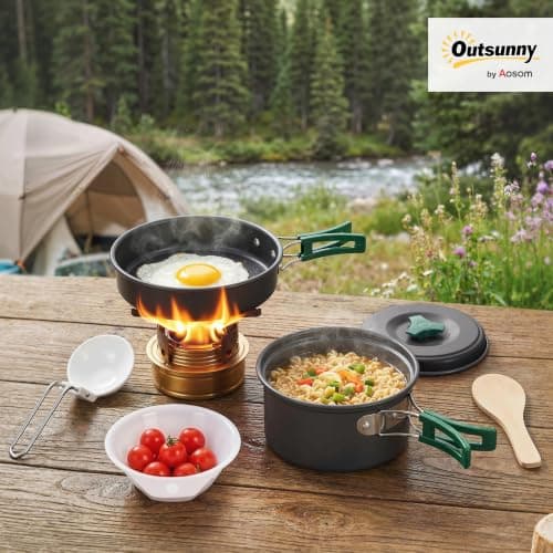 Outsunny Camping Cookware Set, 8-Piece Ultralight Kit for 2 People, Grey — view 2