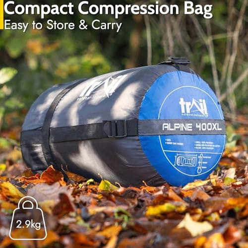 Trail Alpine 400 XL Sleeping Bag with Hood, 230cm x 100cm, Blue — view 6