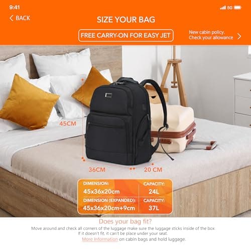 Cabin Pro 'Stride' 45x36x20 cm easyJet Cabin Bag Underseat Backpack for Travelling TSA Approved Lock Expandable Backpack - Carry On Luggage For easyJet, Ryanair, BA, Jet2 & Many More! — view 5