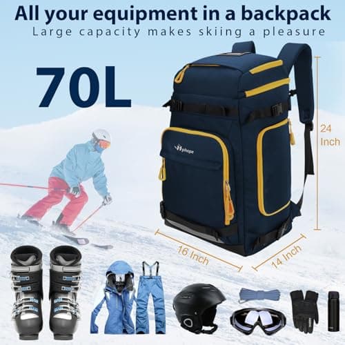 Hp hope Ski Boot Bag with Helmet Compartment Ski Bag Ski Backpack with Helmet Bag Ski Bag Ice Skate Bag for Ski Helmet Ski Boots Ice Skates Snowboard Backpack Hiking Camping Climbing 70L, blue, — view 2