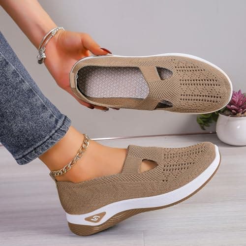 Achilles Tendonitis Support Shoes，Wide Fit Ladies Breathable Mesh Walking Running Trainers Slip On Comfortable Arch Support Soft Sole Athletic Tennis Sneakers Non Slip Low Top Orthopedic Shoes — view 5