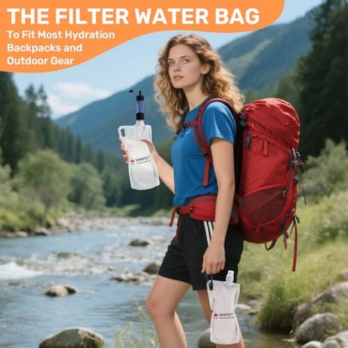 VANPET 1L Hiking Collapsible Water Bottles, 33OZ BPA-Free Plastic Flasks, Reusable Drink Bags, Foldable Backpacking Water Bottle for Travel Camping Hiking (2-Pack) — view 3