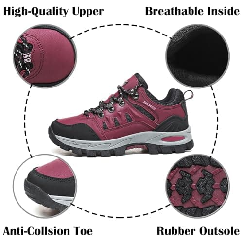 Topwolve Hiking Boots Men's Women's Waterproof Walking Shoes Low Rise Trekking Climbing Shoes Outdoor Backpacking Camping Trails Shoes,Rose Red,3 UK — view 5