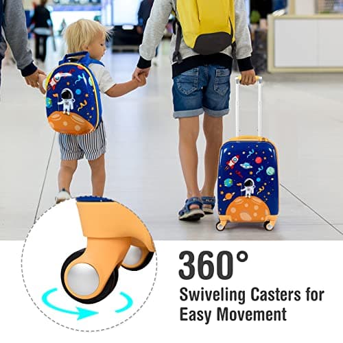 Maxmass 2PCS Kids Luggage Set, 18" Hard Shell Children Suitcase with 12’’ Backpack, Girls Boys Trolley Case for School Travel (Space, Blue) — view 4
