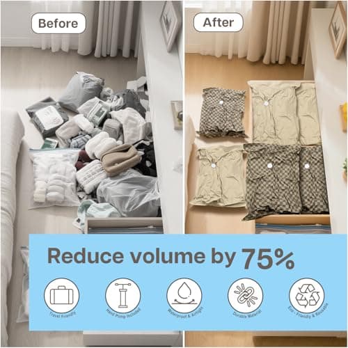 Vacuum Seal Bags for Clothing & Travel by MMOBIEL – Sturdy Space Saver Vacuum Storage Bags - Reusable Compression Packing for Moving, Long-Term Storage – 6 Pack (S/M/L) – Incl. Hand Pump - Brown/Beige — view 3