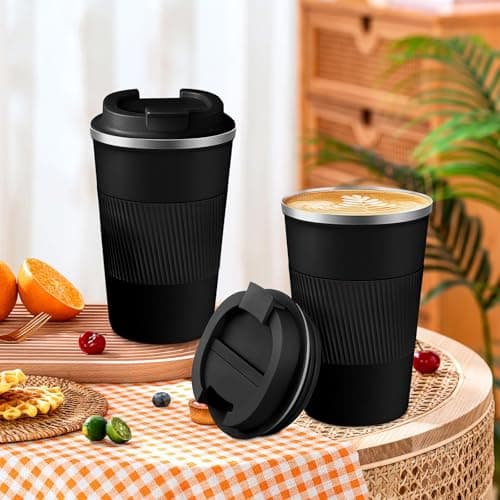 ASMIZ 4 Pack Travel Coffee Cups, 380ml Reusable Stainless Steel Travel Mugs Bulk, Thermal Insulated Vacuum Double Wall Coffee Tumbler for Hot Coffee Tea and Cold Drinks — view 5