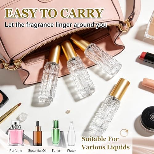 Qufiiry 4 * 10ml Refillable Perfume Atomiser, Travel Perfume Bottles, Leak-Proof Small Aftershave Spray Dispenser, Mini Empty Glass Spray Bottle for Handbag, Pocket, Business Travel Essentials(Gold) — view 4