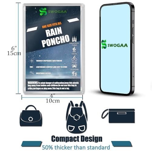 SWOGAA Disposable Rain Ponchos for Adults 10 Pack Extra Thick — view 6