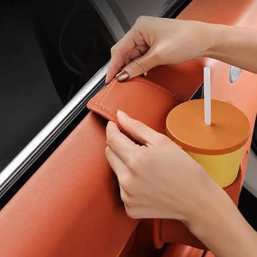 Leather Car Door Cup Holder for Window, Wide-Mouth Organizer for Drinks & Phone — view 6